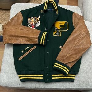 Polo Ralph Lauren Green and Tan Varsity Jacket